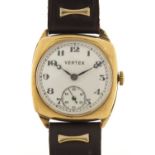 Vertex, gentlemen's 9ct gold wristwatch with presentation inscription, The United Africa Co Ltd to