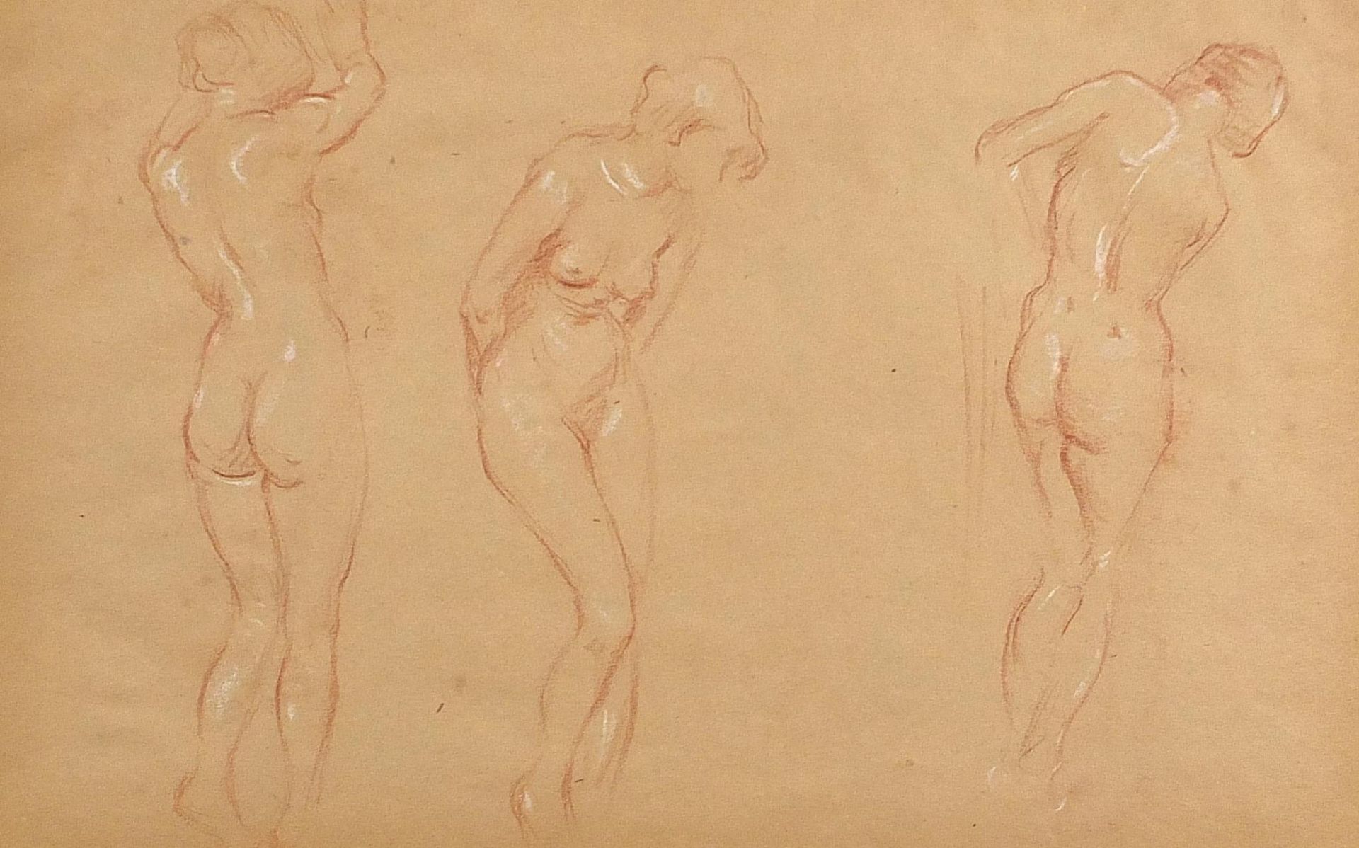 Charles James Theriat - Nude female studies, pair of heightened sanguine chalks, mounted and framed, - Image 2 of 10