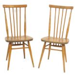 Pair of Ercol light elm Windsor stick back chairs, 92cm high