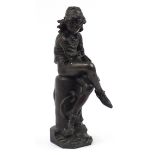 Giulio Monteverde, large patinated bronze figural study of the young Christopher Columbus seated