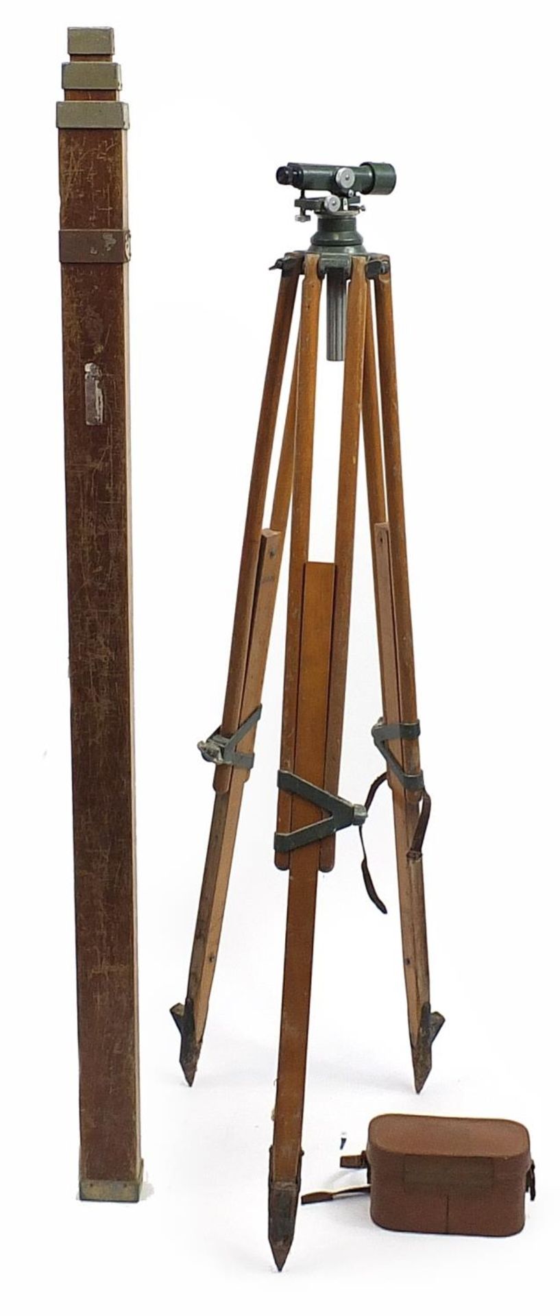 Hilger & Watts SL10-1 surveyor's level in leather case with tripod stand and measuring staff - Image 3 of 6