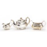 Samuel Levy, Georgian silver three piece tea service comprising teapot, milk jug and twin handled