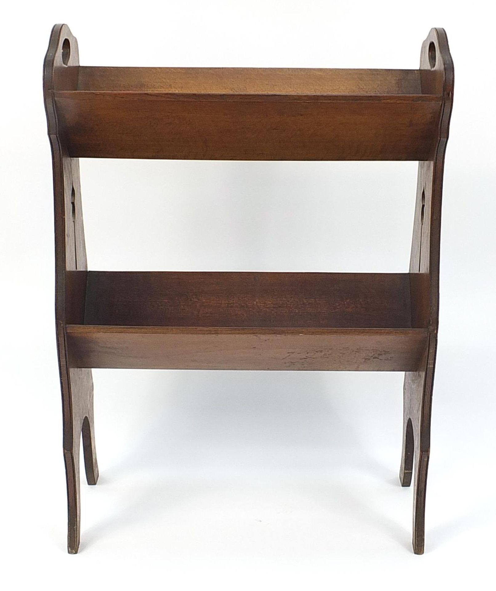 Art Nouveau oak book rack 76cm H x 53cm W x 23cm D - Image 3 of 3