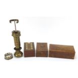Sundry items comprising two inlaid folding cribbage boards, bur wood box and railway interest AWL