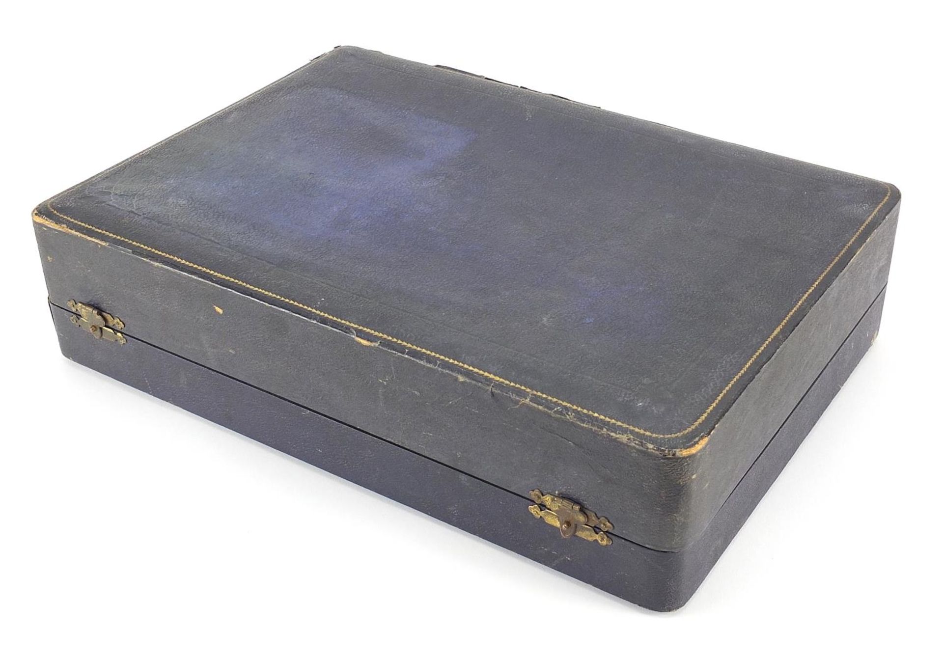 Set of six Shelley blue ground coffee cans and saucers with silver cup holders housed in a fitted - Image 6 of 6