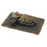 Cold painted bronze nude figurine sleeping under a blanket in the style of Franz Xaver Bergmann,