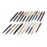 Vintage and later fountain pens, ballpoint pens and two silver propelling pencils, including