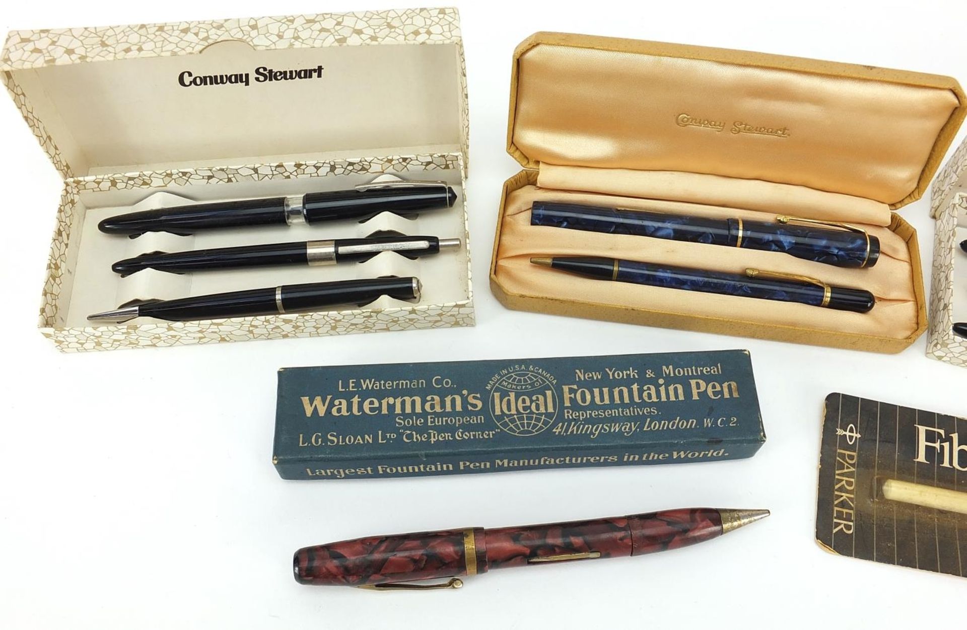 Vintage pens, mostly with boxes including Onward red marbleised combination fountain pen and - Image 2 of 5