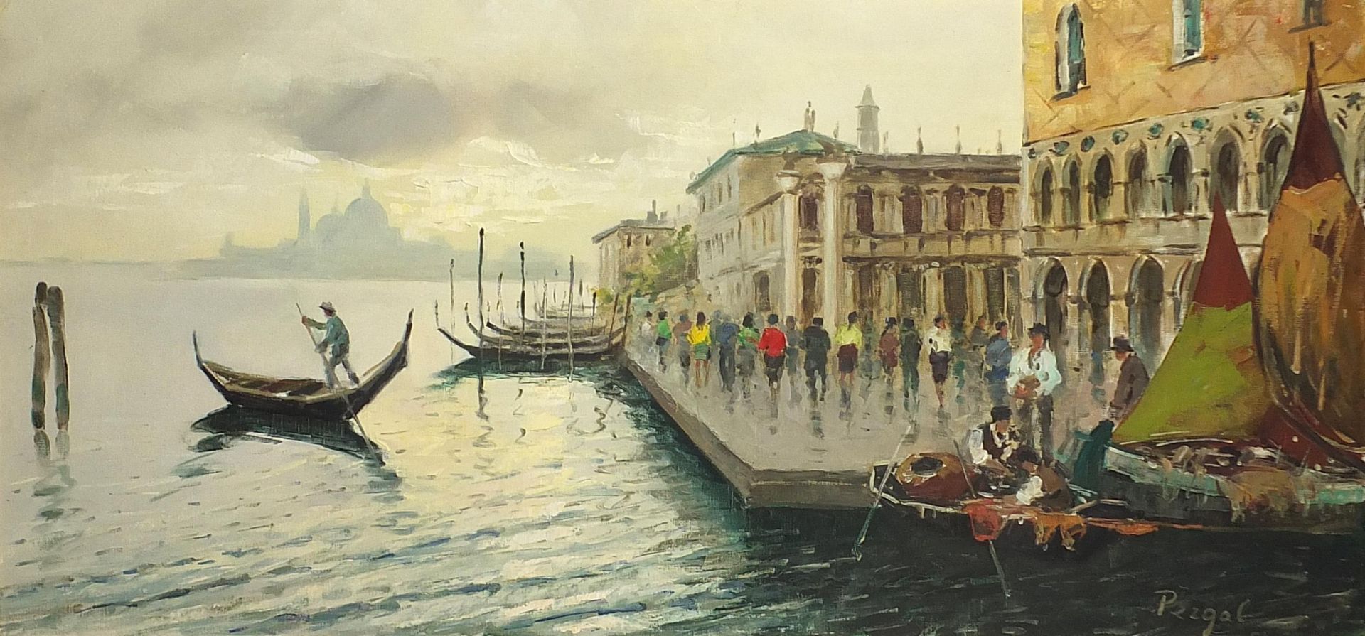 St Mark's Square, Venice, oil on canvas, framed, 99cm x 49.5cm excluding the frame