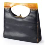 Vintage Harmony leather handbag with lucite handle, 27cm wide