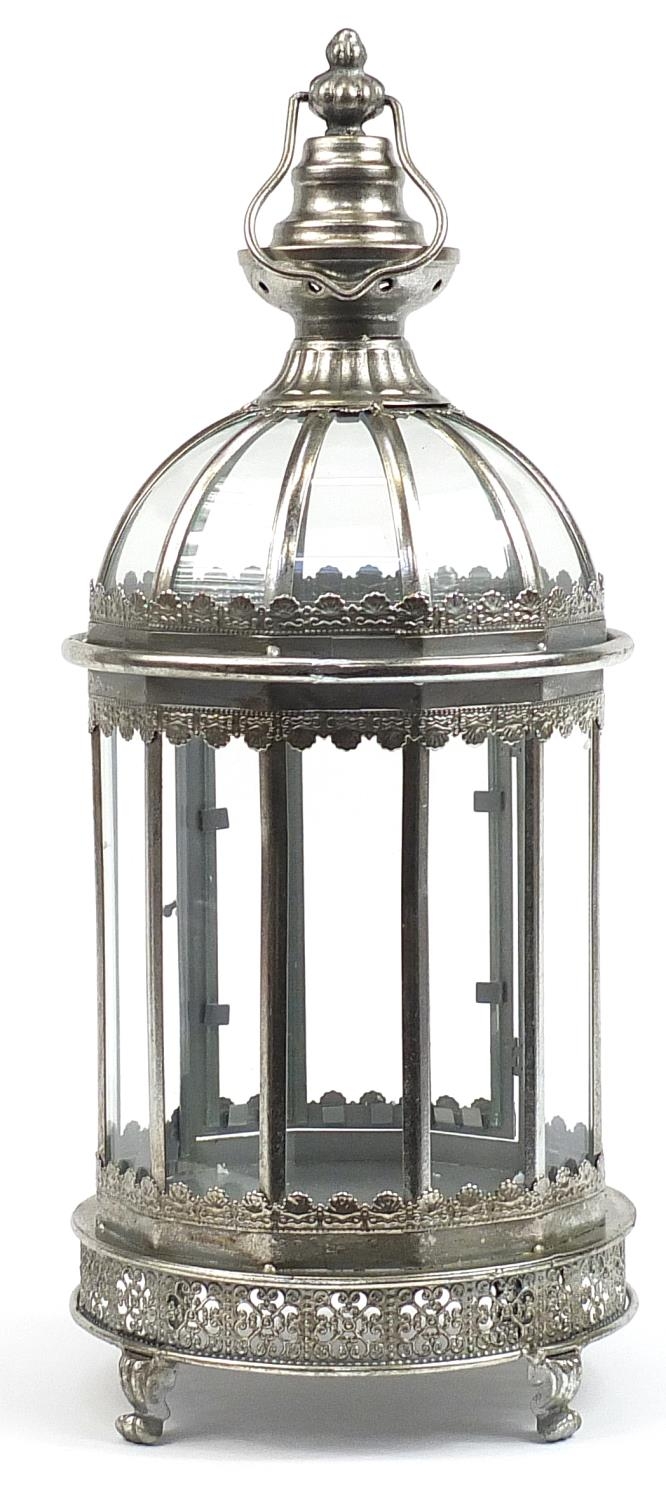 Silvered metal and glass lantern, 69cm high - Image 2 of 3
