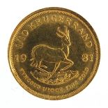 South African 1981 1/10th gold krugerrand - this lot is sold without buyer?s premium, the hammer