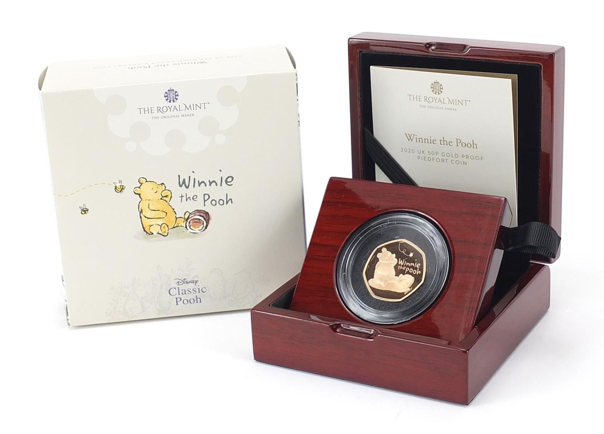 Elizabeth II 2020 Winnie the Pooh gold proof piedfort fifty pence coin with box and certificate,