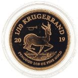 South African 2019 gold 1/10th krugerrand with box and certificate - this lot is sold without