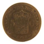 Dutch 1912 five gulden gold coin, 3.4g - this lot is sold without buyer?s premium