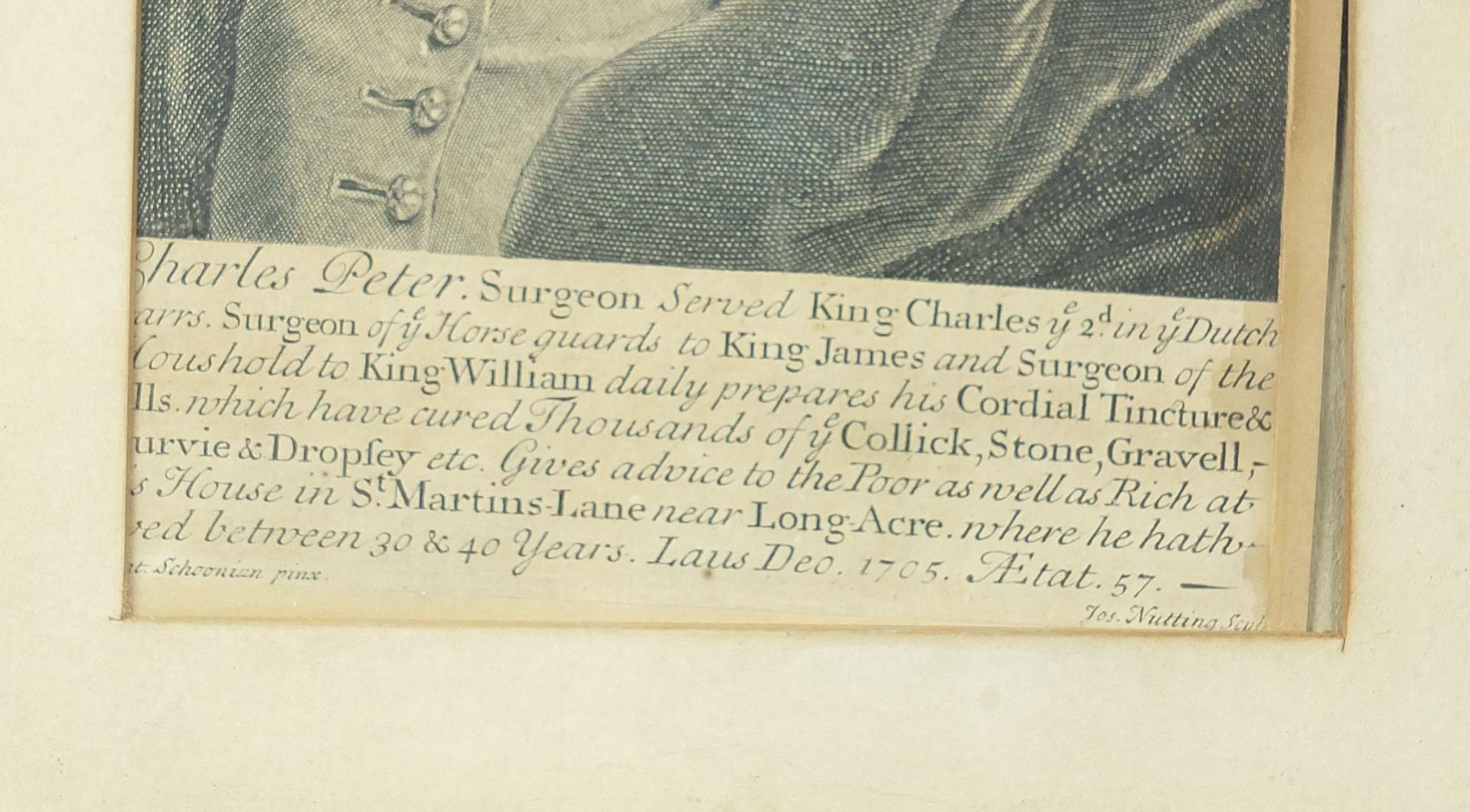 Charles Peter, Surgeon to King Charles II, King James II and King William III, antique engraving, - Bild 3 aus 5