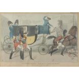 The Horse Guards carried by a 'coup de main', 19th century satirical print in colour, mounted,