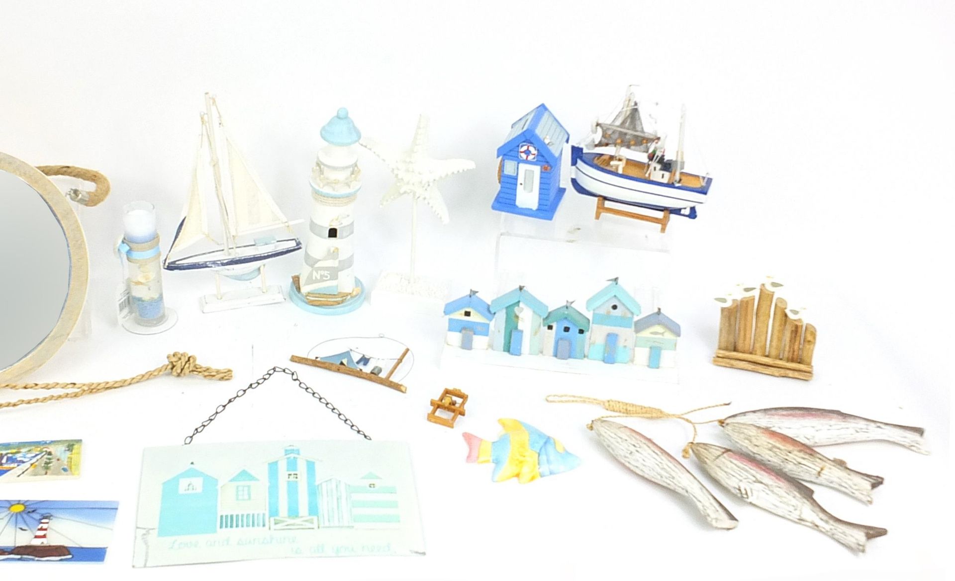 Selection of seaside wooden souvenirs including starfish, lighthouse, fish, mirrors, money boxes and - Image 3 of 3