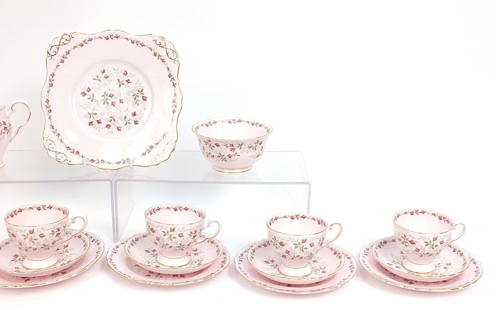 Tuscan Charmaine bone china Pink Rose tea set, the sandwich plate 22cm square - Image 3 of 4