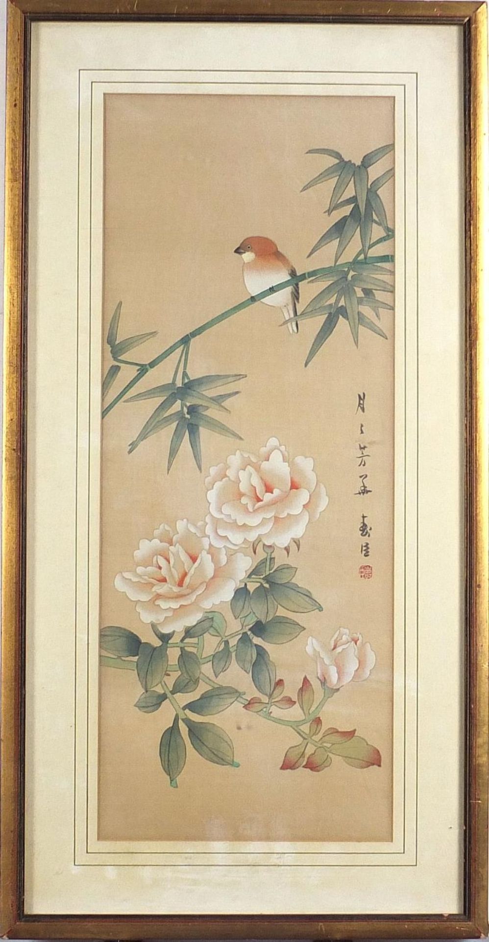 Bamboo groves and bird of paradise amongst flowers, two Chinese watercolours on silks, each with - Bild 3 aus 10