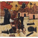 African village Buba Drammeh, Nuimi Lamin , large print onto cloth, mounted on card, 74cm x 69cm