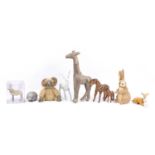 Selection of assorted animals including straw bunny rabbit, Dora Mouse & Company fluffy doorstop,