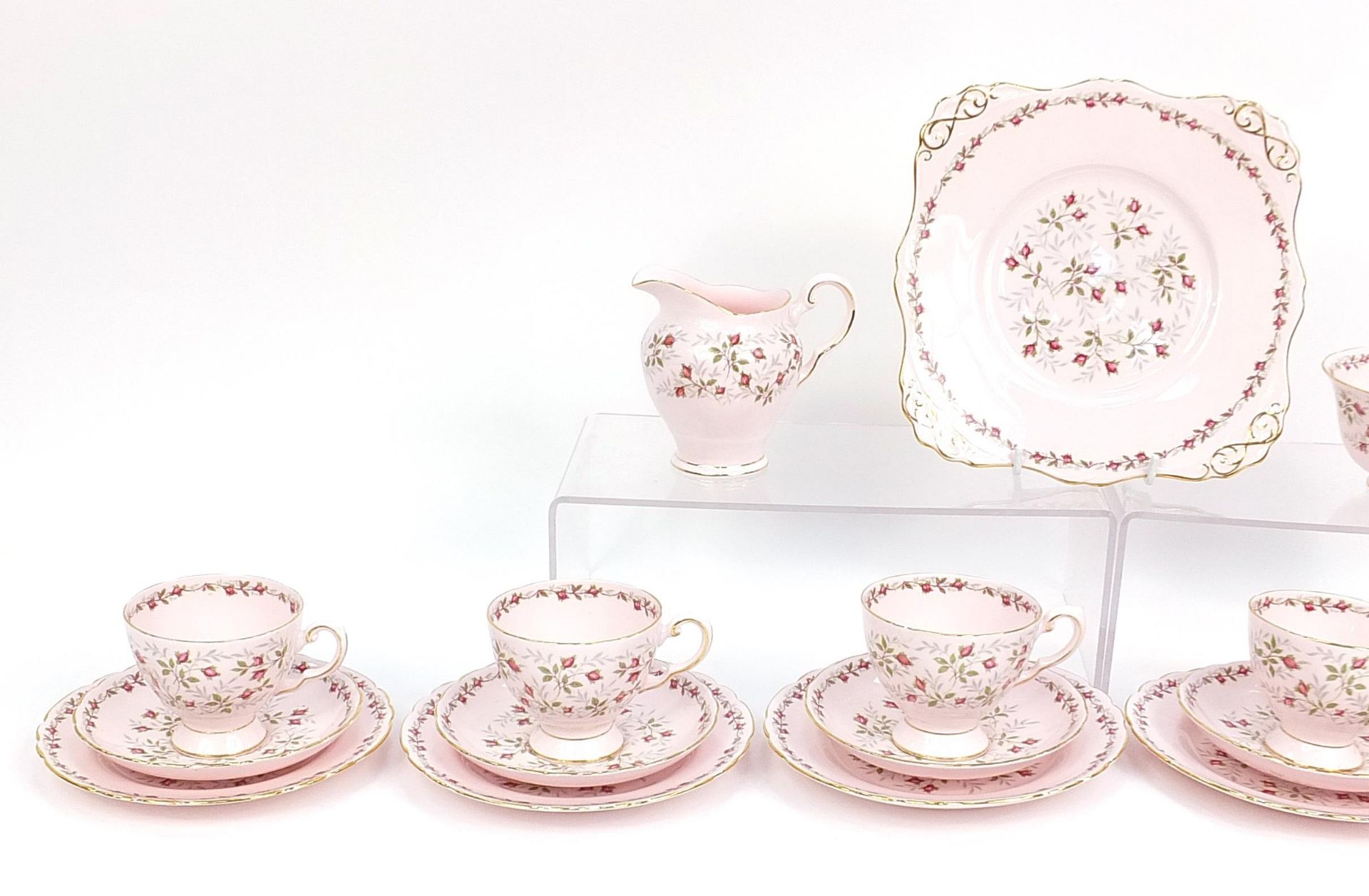 Tuscan Charmaine bone china Pink Rose tea set, the sandwich plate 22cm square - Image 2 of 4