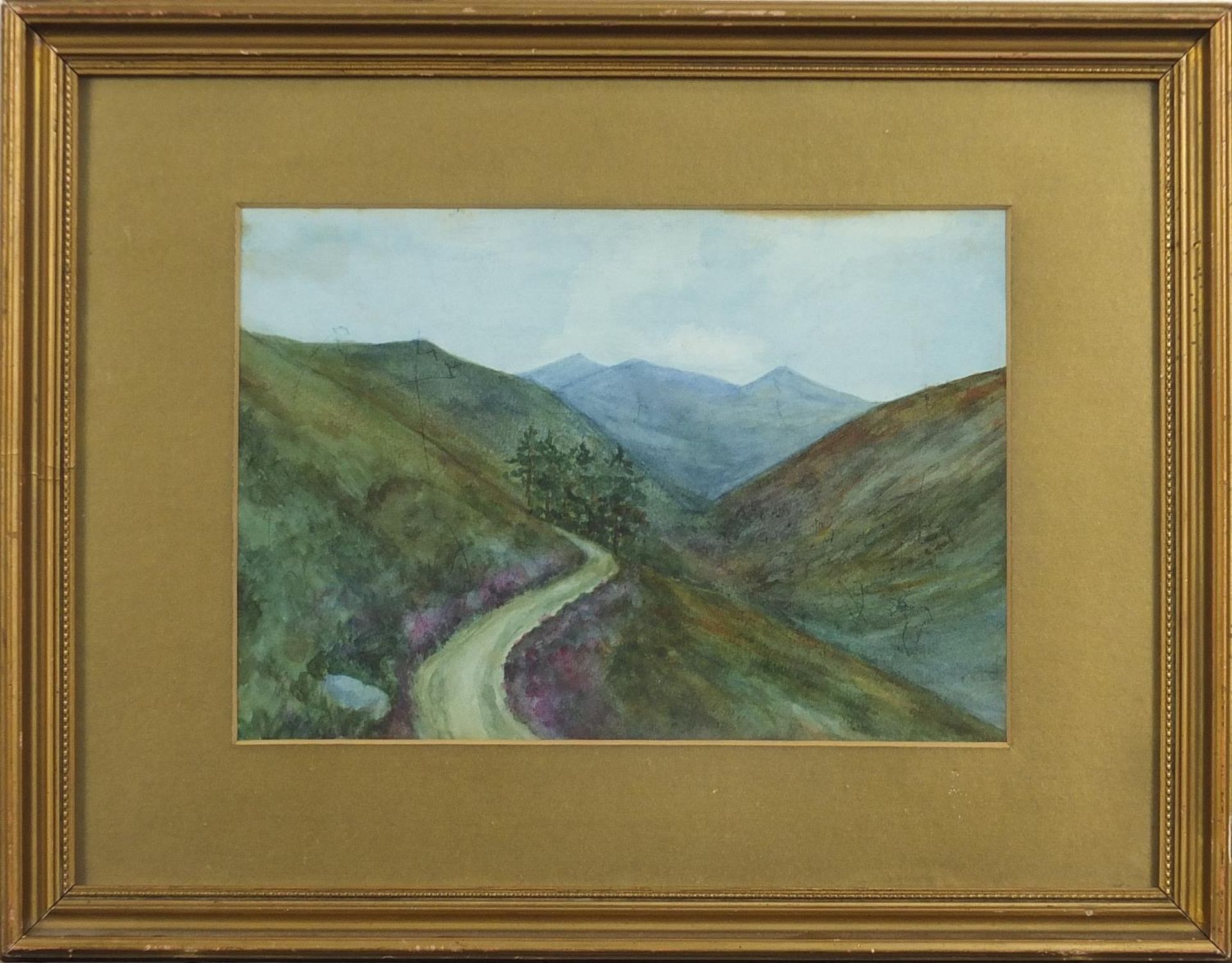 Landscape and two figures on bridge, pair of watercolours, mounted, framed and glazed, 24.5cm x 17cm - Bild 3 aus 8