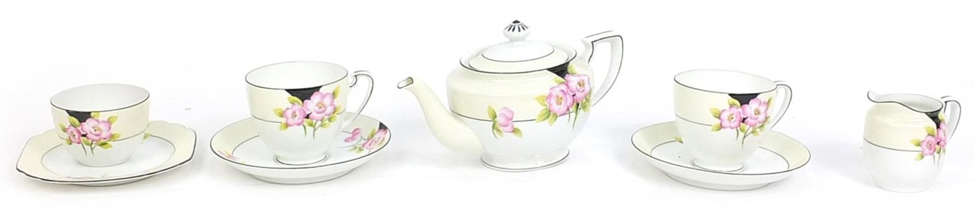 Noritake porcelain Old Rose hand painted tea-for-two, the teapot 12cm high
