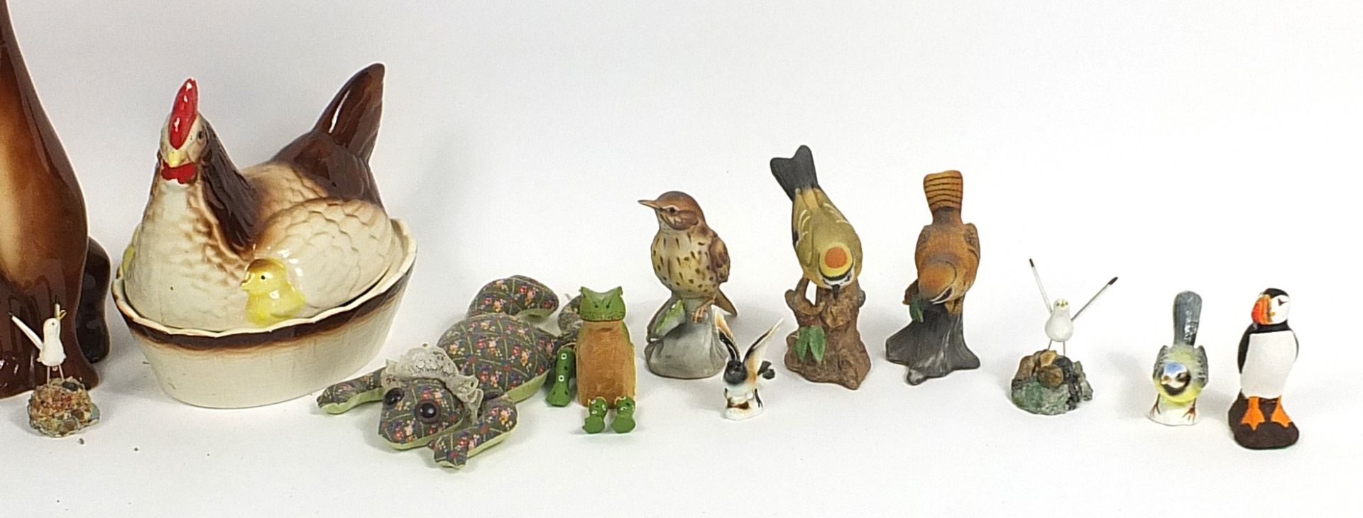 Collectable china and pottery animals including Jema style dogs, chicken egg basket and birds, the - Image 3 of 3