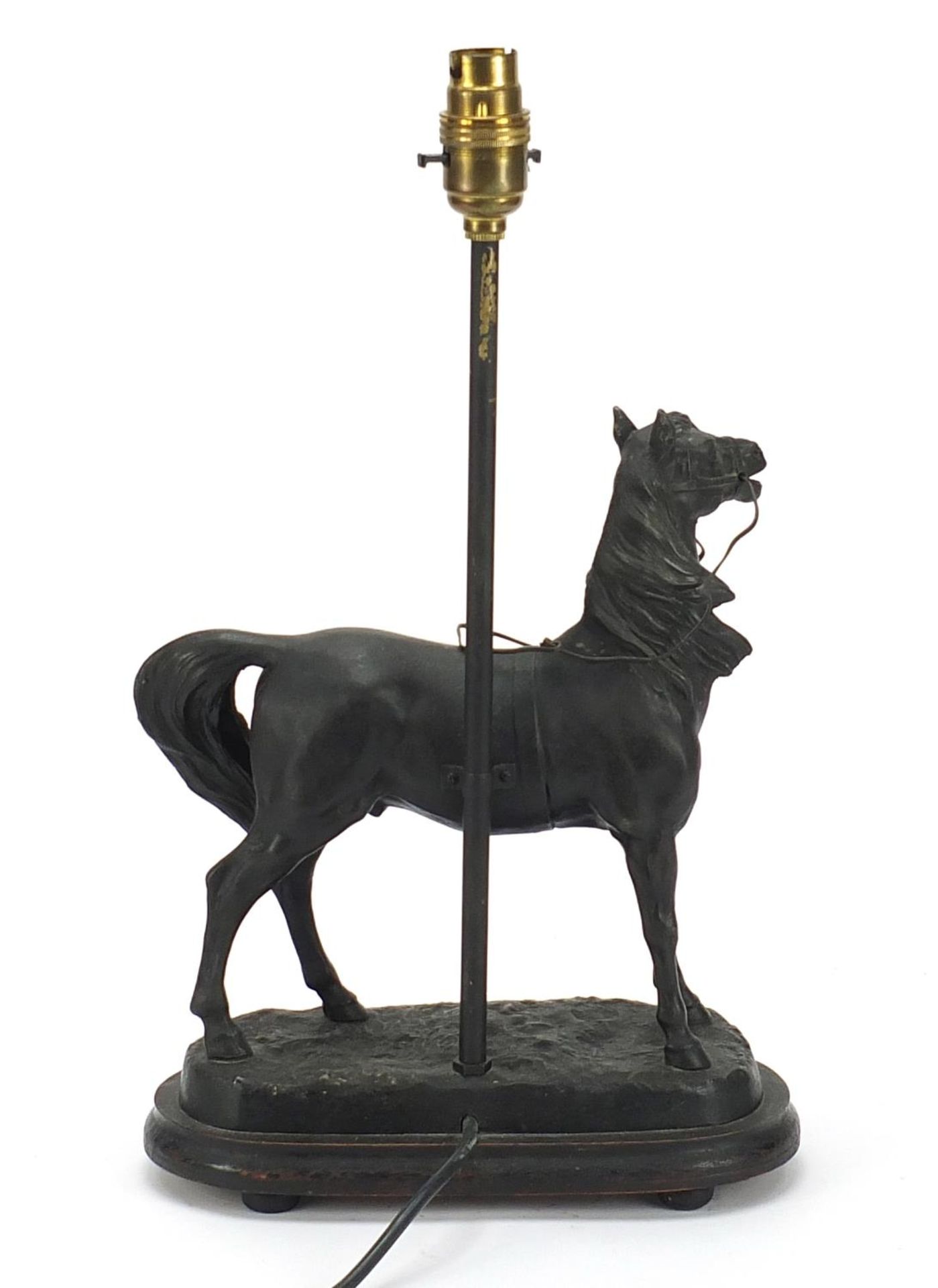 Patinated spelter horse design table lamp with ebonised base, 42cm high - Image 4 of 5