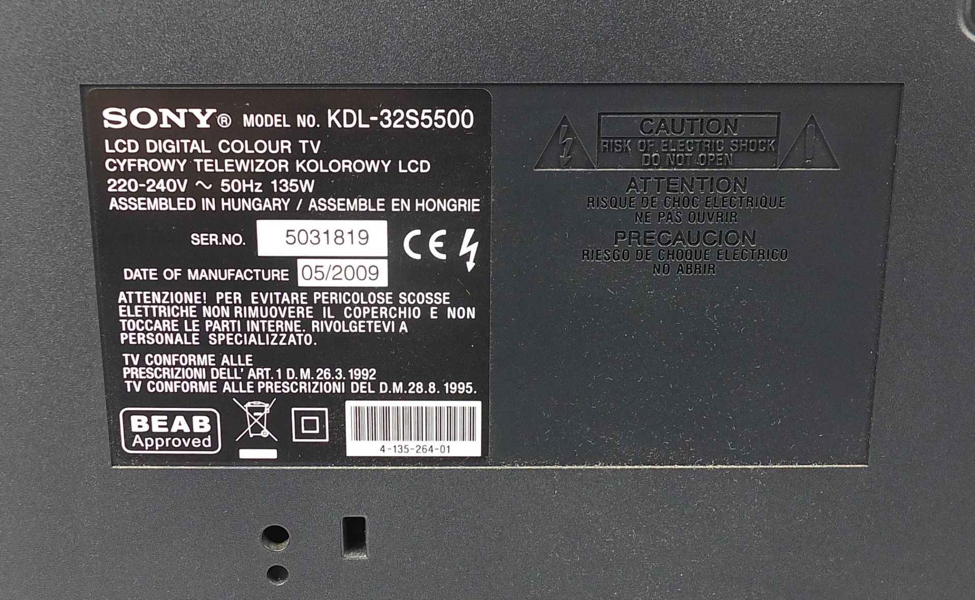 Sony Bravia 32 inch LCD TV, model KDL-32S5500 - Image 4 of 4