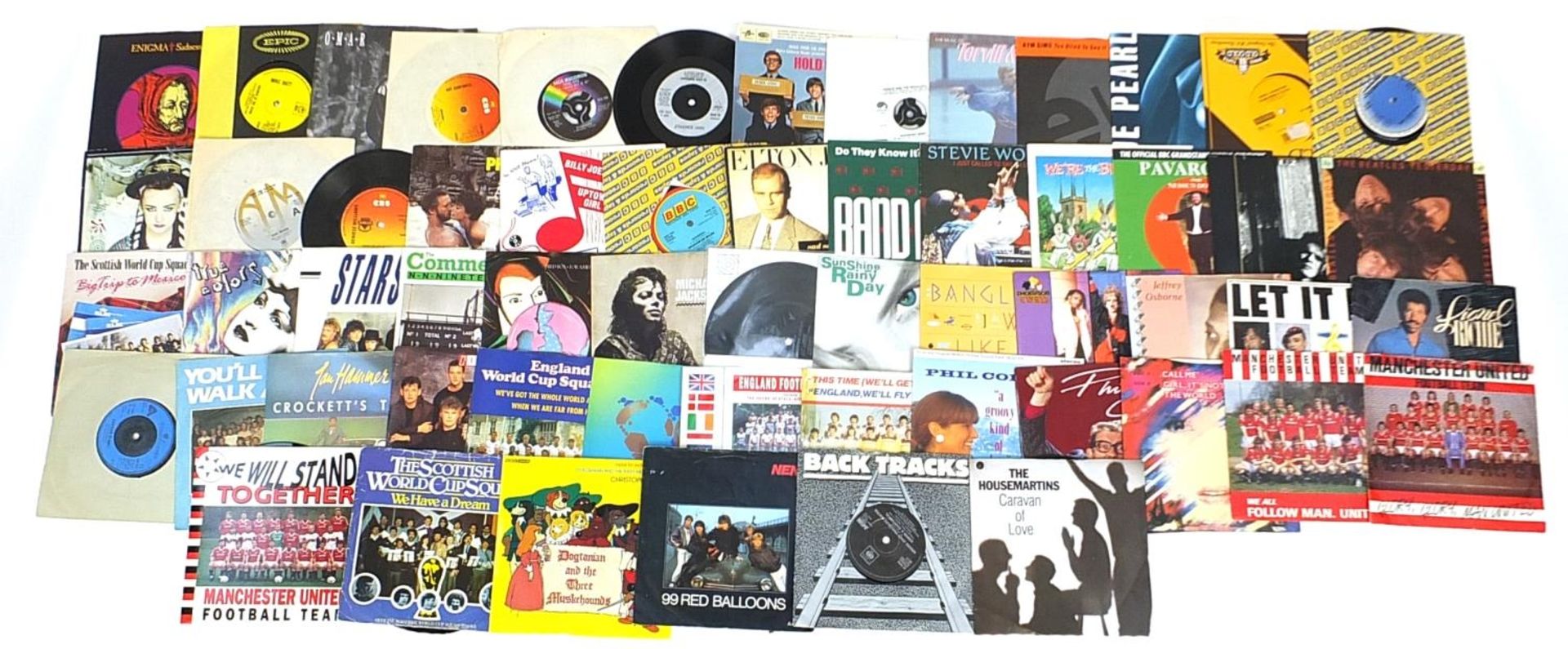 Assorted 45rmp records including Michael Jackson Red Box, Torvill & Dean, Phil Collins, The