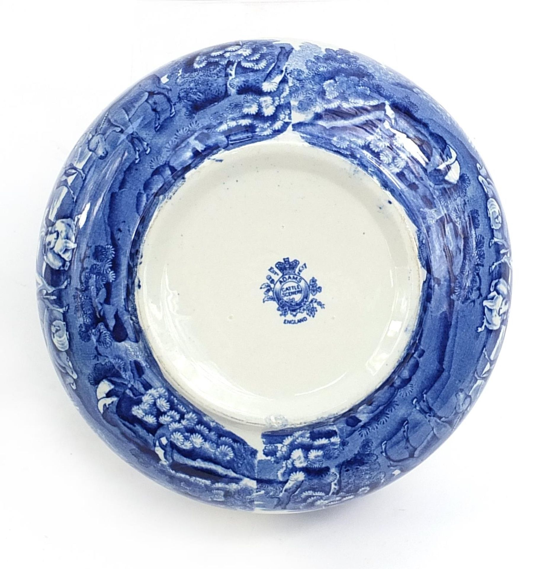 Adams pottery blue and white willow pattern fruit bowl, 24cm in diameter - Image 4 of 5