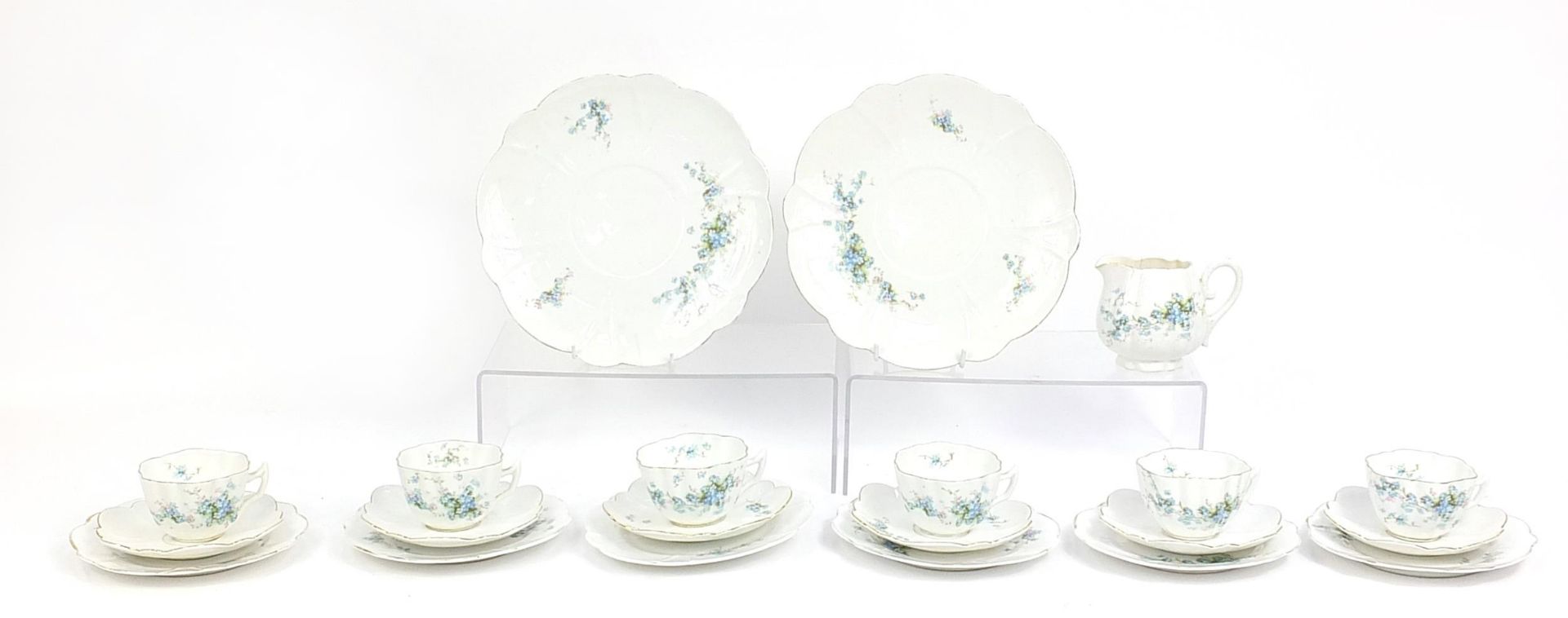 Forget-me-not porcelain fluted six piece tea set