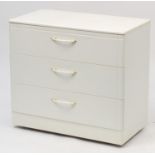White melamine three drawer chest, 70cm H x 77cm W x 40cm D
