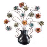Large stylish metal wall hanging of flowers in a vase, 70cm high