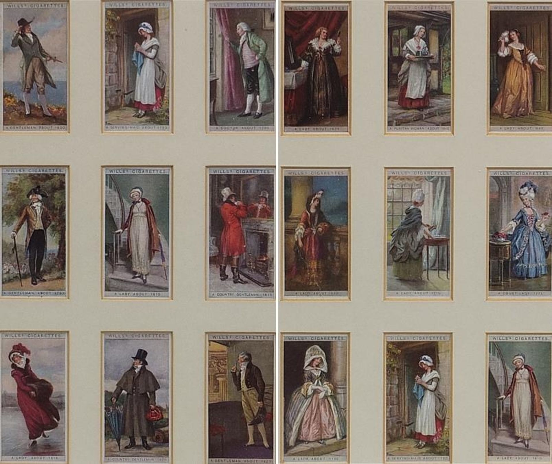 Framed Wills Cigarette cards -English period costumes housed in back and front glass frames, each - Image 2 of 7