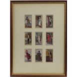 Framed Wills Cigarette cards -English period costumes housed in back and front glass frames, each