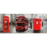 London bus, red telephone and post box, large retro print on canvas, 122cm x 50cm