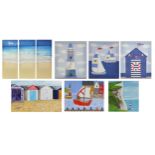 Assorted seaside picture canvases including oil on canvas Beachy Head, oil on canvas beach huts,