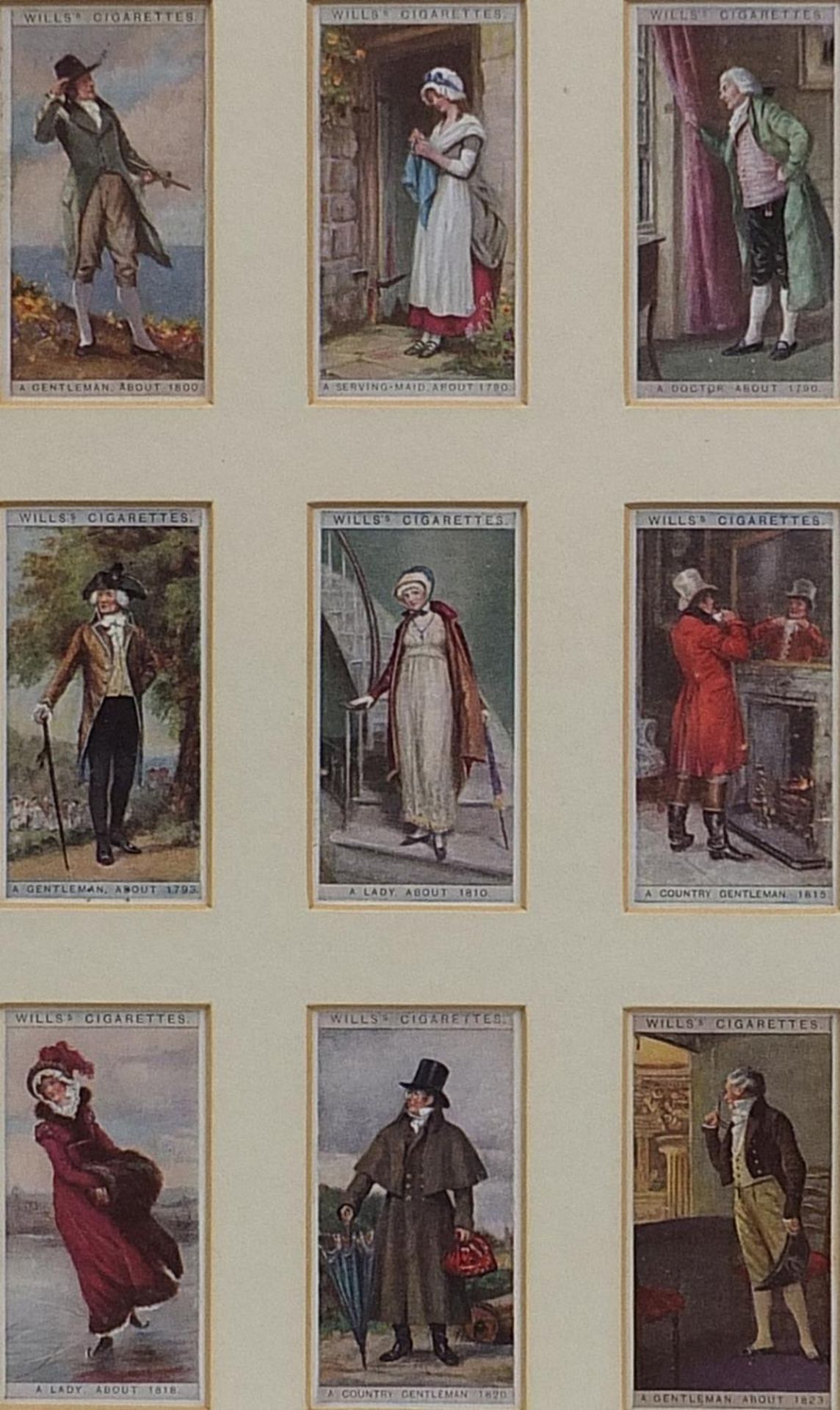 Framed Wills Cigarette cards -English period costumes housed in back and front glass frames, each - Image 3 of 7