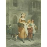 After Henry Graves - Mother with children, pencil signed print in colour, mounted, framed and