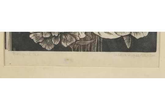 Bouquet of flowers, etching, indistinctly signed, possibly ... Hughes-Stanton?, limited edition 1/ - Bild 3 aus 4