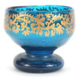 Egyptian pedestal glass bowl gilded with flowers, 8cm in diameter