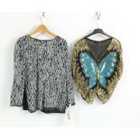 Two ladies sequinned tops including a butterfly example, size 16