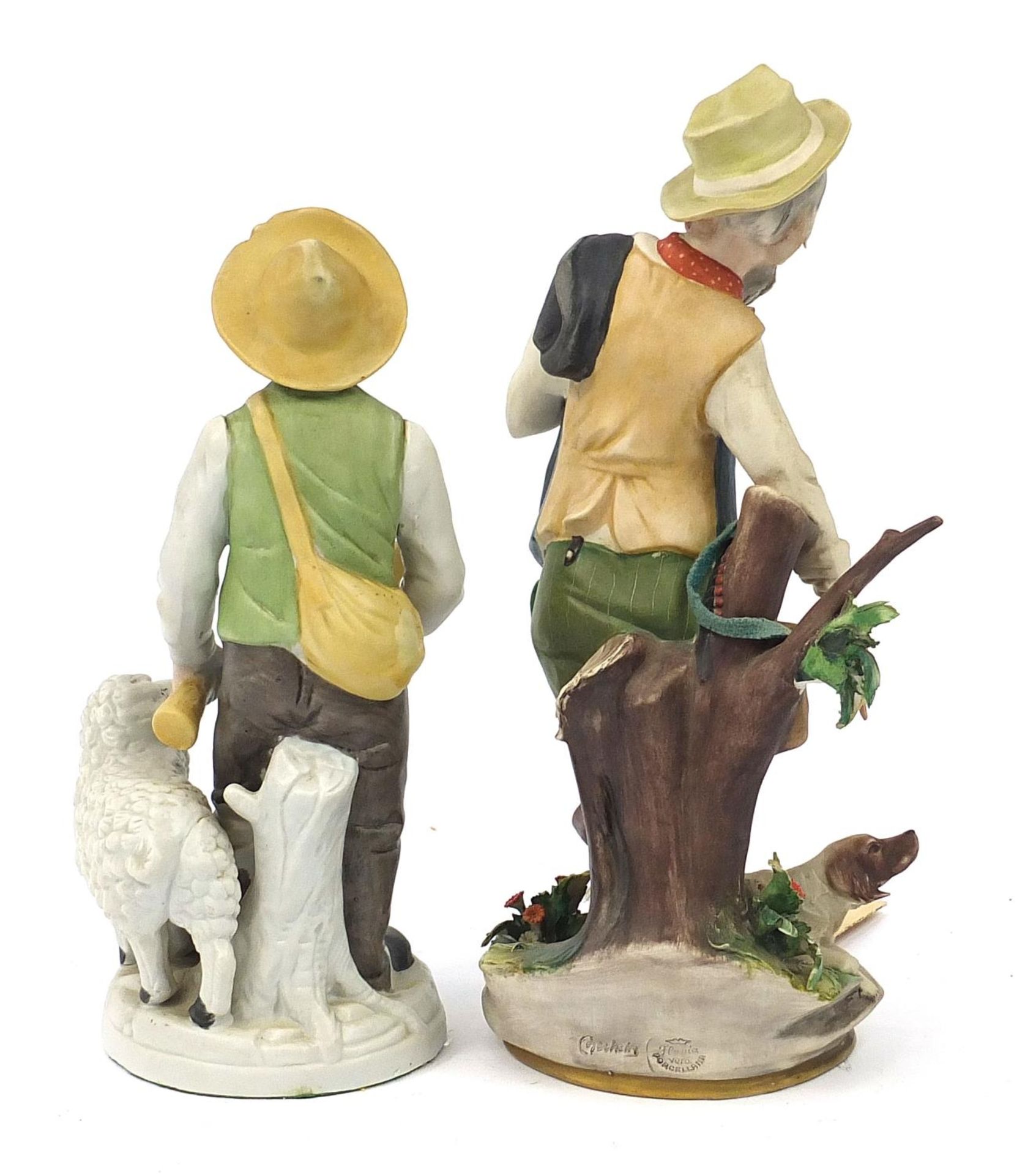 Capodimonte figure of a farmer with his dog and one other, the largest 29cm high - Image 2 of 4