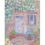 Cottage garden with flowers, pastel, mounted, framed and glazed, 35cm x 27.5cm excluding the mount