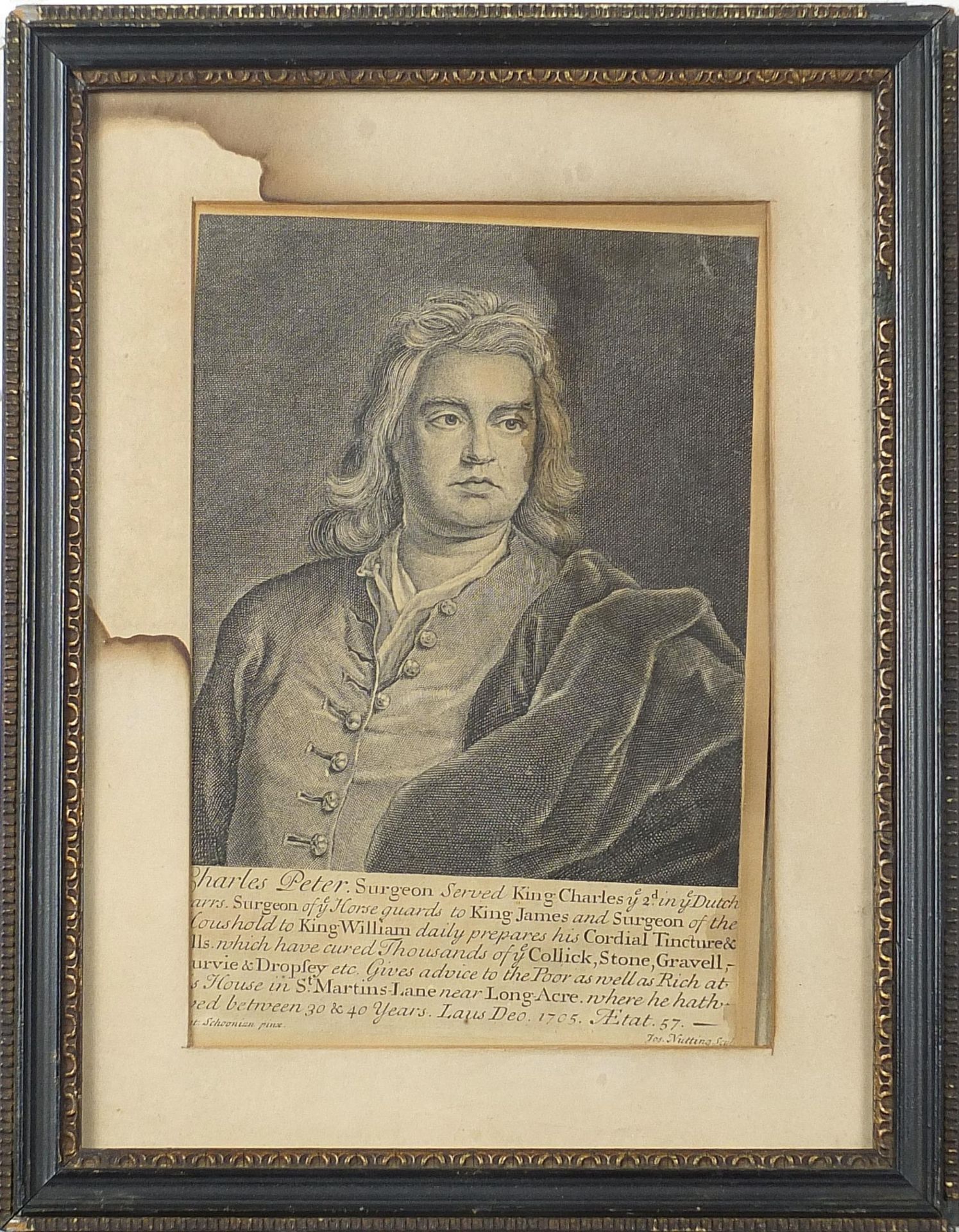 Charles Peter, Surgeon to King Charles II, King James II and King William III, antique engraving, - Bild 2 aus 5
