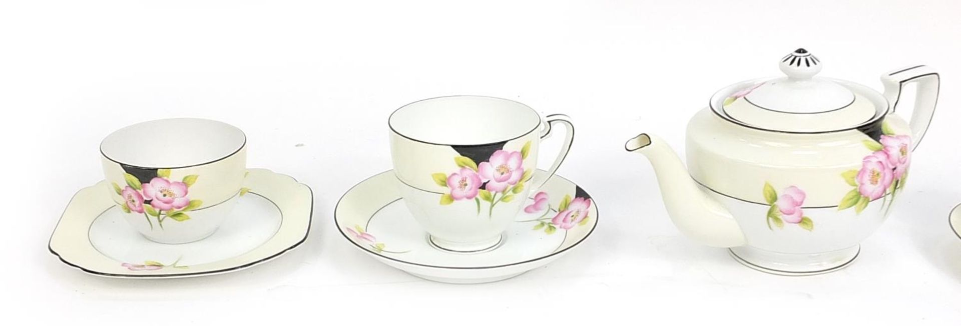 Noritake porcelain Old Rose hand painted tea-for-two, the teapot 12cm high - Image 2 of 4